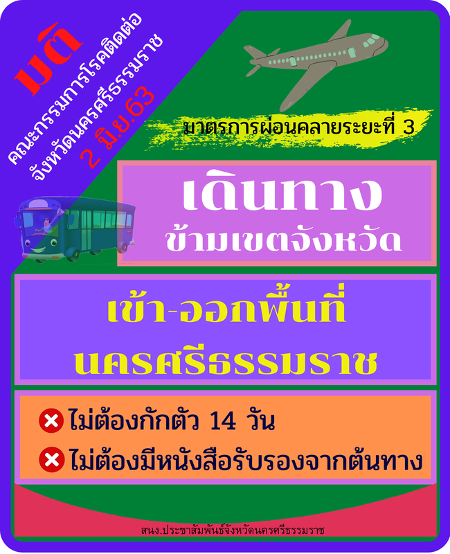 เดินทางเข้าออกจังหวัดนครศรีธรรมราช ไม่ต้องกักตัว 14 วัน ไม่ต้องมีหนังสือรับรอง